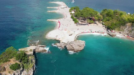 Wall Mural - Sveti Nikola Saint Nicholas Island from drone in blue adriatic sea, Budva tourist resort, Montenegro
