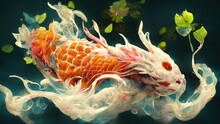Dragon Koi With Cherry Blossom Tree Illustration. Generative AI