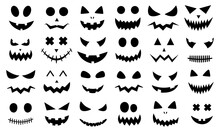 Big Vector Set Halloween Pumpkin Faces On White Background. Halloween Decoration Design. Vector Illustration
