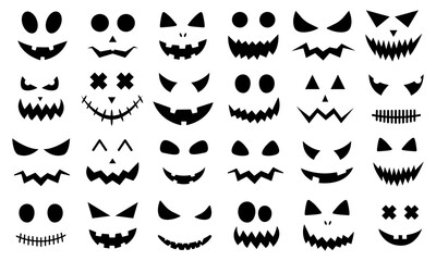 Canvas Print - Big vector set halloween pumpkin faces on white background. Halloween decoration design. Vector illustration