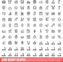 Poster - 100 baby icons set. Outline illustration of 100 baby icons vector set isolated on white background