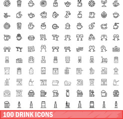 Canvas Print - 100 drink icons set. Outline illustration of 100 drink icons vector set isolated on white background