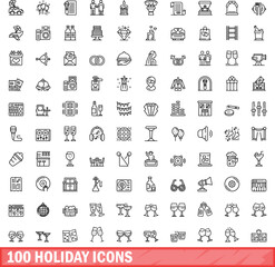 Sticker - 100 holiday icons set. Outline illustration of 100 holiday icons vector set isolated on white background