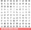 © ylivdesign - 100 mass media icons set. Outline illustration of 100 mass media icons vector set isolated on white background