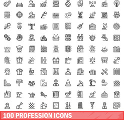 Wall Mural - 100 profession icons set. Outline illustration of 100 profession icons vector set isolated on white background
