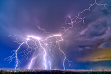 A Burst Of Lightning Bolts Over The Arizona Town Of Chino Valley During The 2022 Monsoon Season.
