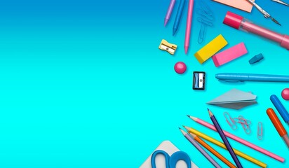 Wall Mural - School supplies on background. Back to school concept.