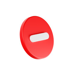 white arithmetic minus sign on red button circle shape, Math 3D icon, on white background, 3d rendering, illustration