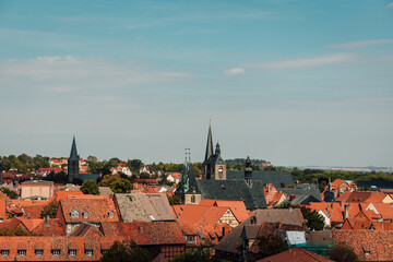 Red roofs of beautiful houses. Top view