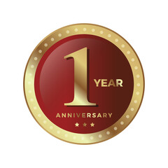 Wall Mural - 1st first Anniversary Celebrating icon logo label Vector event gold color shield
