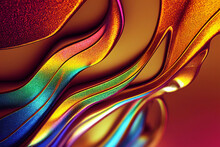 A Computer Generated Illustration Of Abstract Lines Of Metallic Ink Paint Texture Pouring Together Blending To Form Gradients. A.I. Generated Art.