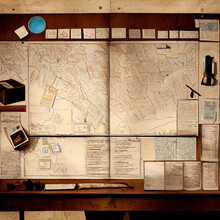 The Urban Planner's Table And Map Are In Retro Style - Digital Generate Image