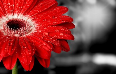 Wall Mural - Beautiful red flower on black and white background.