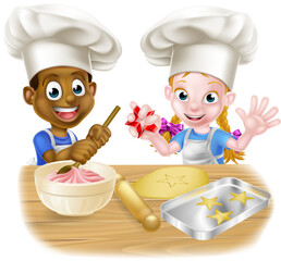 Canvas Print - Cartoon Child Chefs Baking Cakes