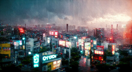 Wall Mural - futuristic city like tokyo in japan with skyscrapers at night