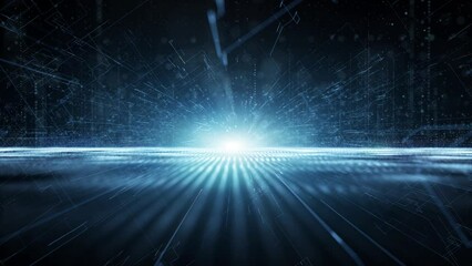 Wall Mural - futuristic cyberspace technology network digital lines moving at speed on a road travelling in cosmo
