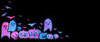 © NL - Cute Halloween Pumpkins, bats, Ghost Card pink blue Aesthetic Neon Handmade painting black background