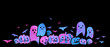 © NL - Cute Halloween Pumpkins, bats, Ghost Card blue pink, Aesthetic Neon Handmade painting white background