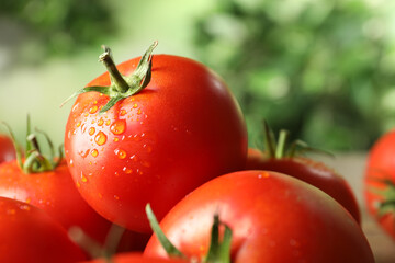 Pile of fresh ripe tomatoes, closeup view