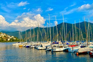 Wall Mural - view of the port of lake Lugano in Switzerland