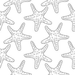Wall Mural - Sea star shell seamless pattern. Linear star shell Seamless pattern, background for print. vector illustration.