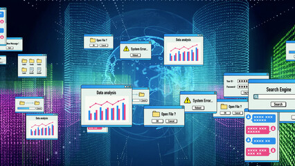 Dialogs of software and communication network concept.