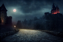 Spooky Dracula Castle, Painting Of Haunted Mansion
