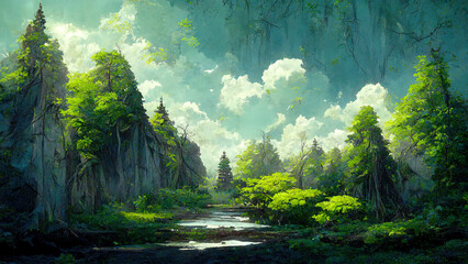 Wall Mural - painted anime nature. high quality illustration