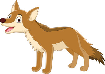 Sticker - Cartoon brown wolf on white background