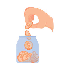 Sticker - hand with coins, saving and investing