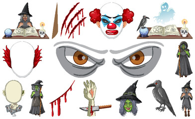 Poster - Set of horror halloween objects and cartoon characters