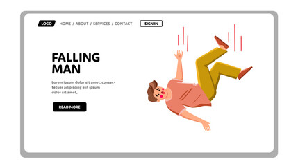 falling man vector. young person, slip business, businessman suit, men casual, motion metaphor, failure falling man character. people flat cartoon illustration