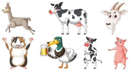 Wall Mural - set of various animals cartoon characters