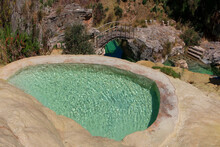 Natural Pools With Volcanic Blue And Turquoise Water, Medicinal Waters In The Andes Of Peru In The City Of Huancavelica