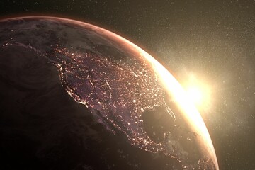 Wall Mural - Rising sun behind planet Earth