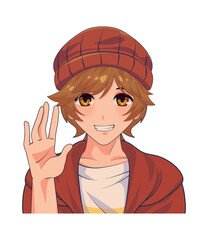 Wall Mural - anime boy waving hand