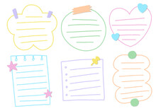 Cute Pastel Outline Line Memo Abstract Heart Circle Flower Square Rectangle Cloud Template Striped Notes, Blank Notebooks, Paper Sticky Notes, Notepad, Diary Scrapbook Collection Set Bundle
