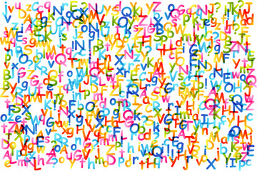 Wall Mural - Kids creative education concept. Rainbow alphabet confetti.