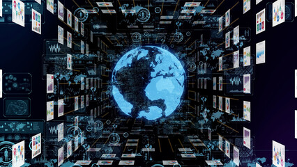 Fototapete - Digital documents and global communication network concept.