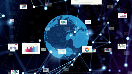 Fototapete - Digital documents and global communication network concept.