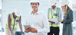 © Azee J/peopleimages.com - Architect, engineer and designer working on tablet, planning construction building job on mobile app and home renovation with workers at work. Portrait of happy manager and boss in architecture