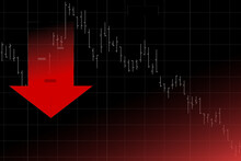Vector Graphic With Stock Market Graph Representing Downward Trend With Red Colors And Descending Graph On Black Background