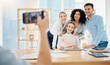© Anela R/peopleimages.com - Creative, business and corporate team taking a picture on a phone in the company conference room. Happy employees in a meeting consulting and planning a project. Work friends having fun at the office