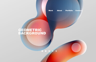 Landing page abstract liquid background. Flowing shapes, round design and circle. Web page for website or mobile app wallpaper