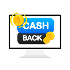 Cashback concept logo. Cash back blue banner on white background