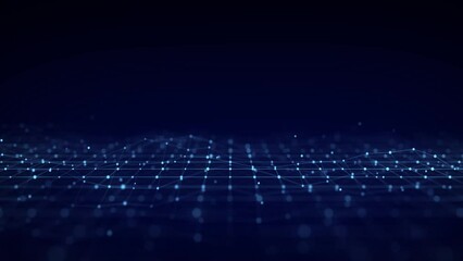 Futuristic perspective grid in digital cyberspace. Flow of binary code. Network connection structure. 3D rendering.	
