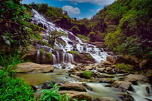 Amazing Deep Forest Big Waterfall At Mae Ya Waterfall, Doi Inthanon National Park Chiang Mai, Thailand.