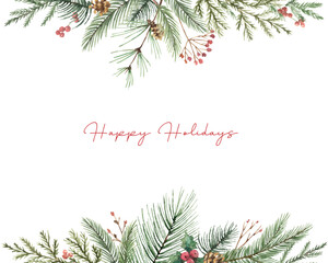 Wall Mural - watercolor vector christmas banner with fir branches and place for text.