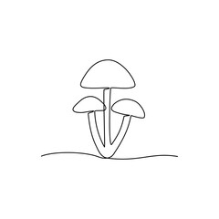 Wall Mural - Continuous one line drawing of mushrooms. Vector illustration