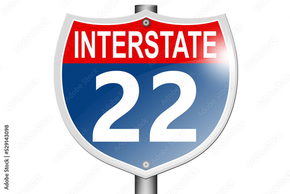 Interstate highway 22 road sign isolated on white background Stock ...